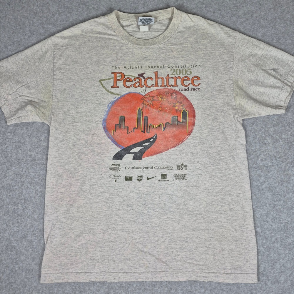 Vintage Cotton Graphics T-Shirt Mens Large Gray 2005 Peachtree Road Race Atlanta